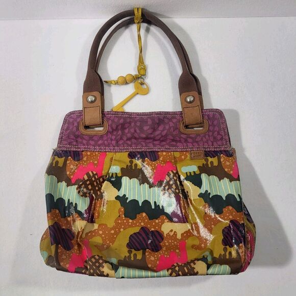 Fossil Multicolor Tree Nature Print Coated Canvas Tote Shoulder Bag - Picture 1 of 12